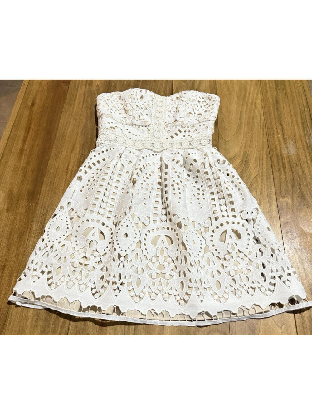 🌸 Adelyn Rae Ivory Crochet Lace Strapless Fit & Flare Dress Women’s Size S